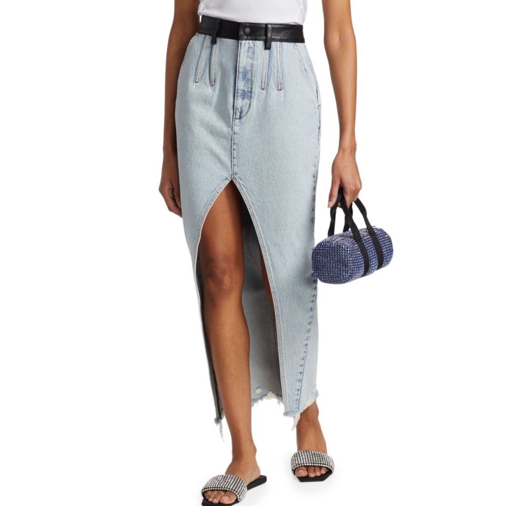 Alexander Wang Leather Trimmed Denim Maxi Skirt Size 2